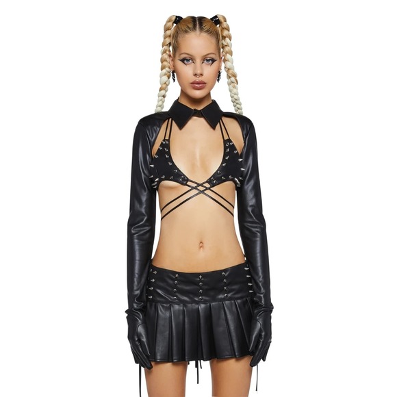 Dolls Kill Sweaters - Dolls Kill x Club Exx Virtual Tease Faux Leather Shrug w/ Gloves Women's MEDIUM